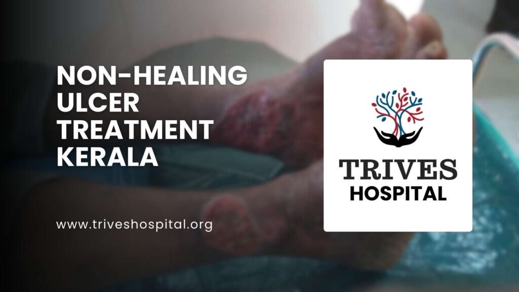 TRIVES Hospital specialist gently examining and dressing a non-healing foot ulcer